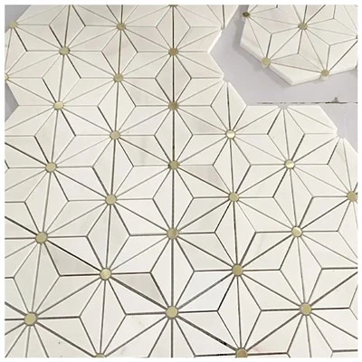 Mosaico in marmo lucido Nova Dolomite in ottone